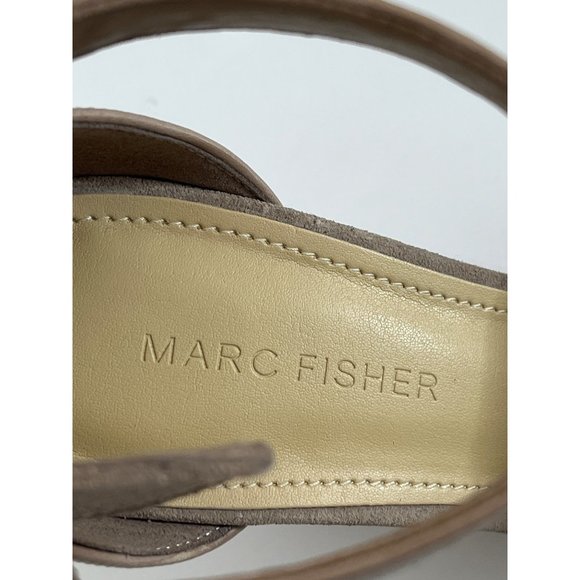 Marc Fisher Shoes Women 7 Sandals Brown Taupe Leather Suede Platform Wedge Heel - Picture 9 of 12